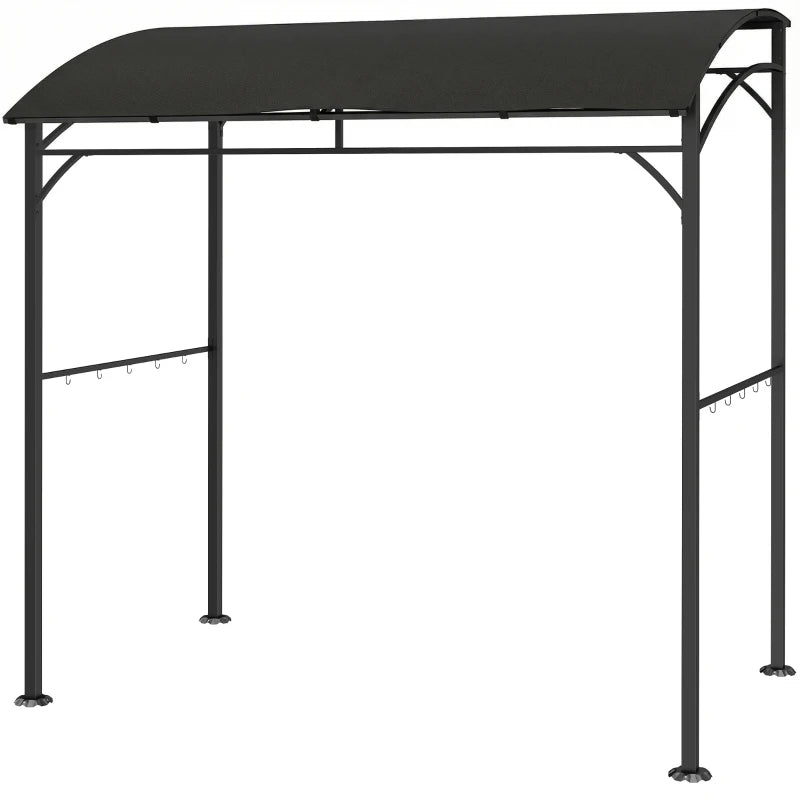 7' x 5' Garden Grill Canopy, BBQ Grill Gazebo Tent with Steel Frame and Hooks, Outdoor Sun Shade, Black