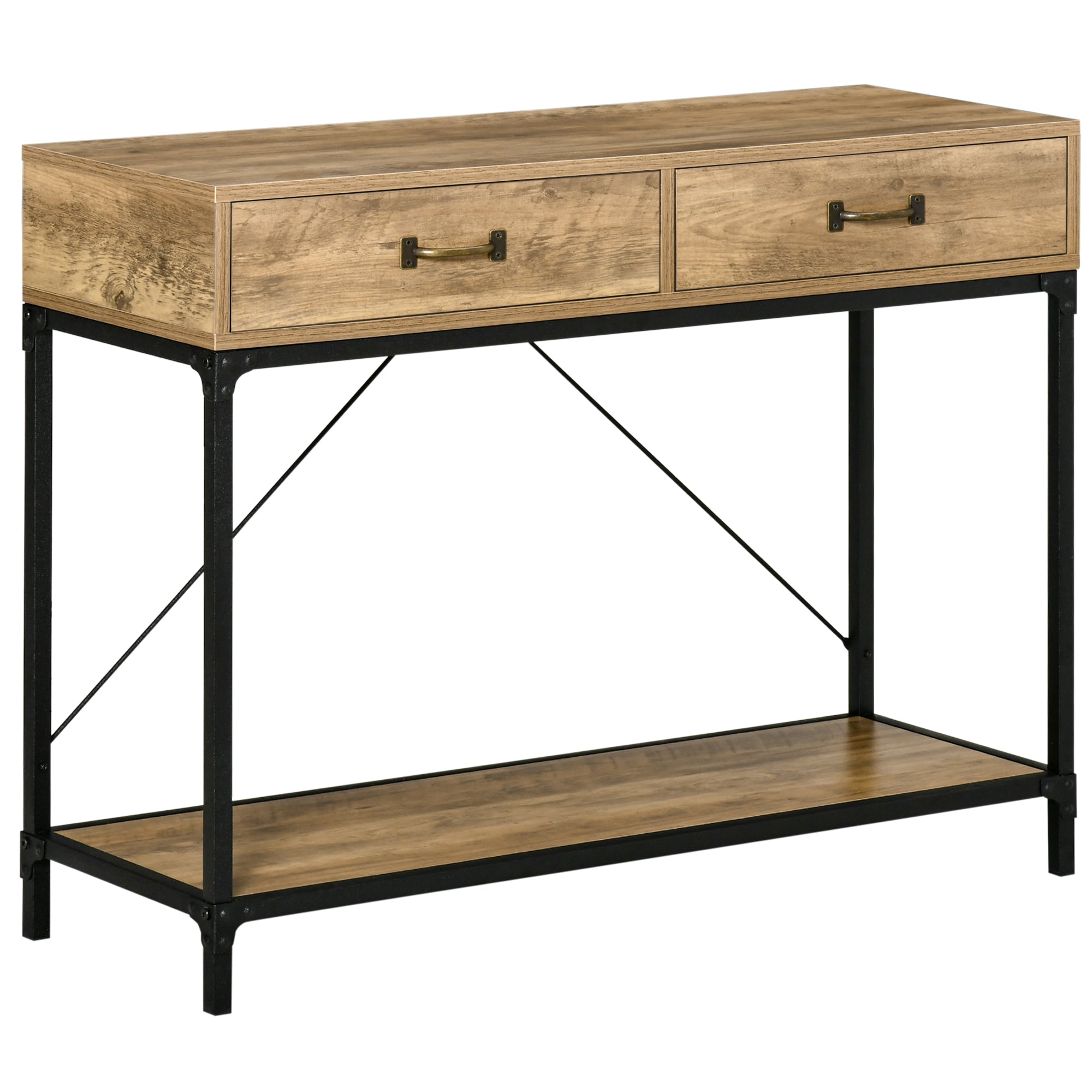 HOMCOM Vintage Console Table: Sofa Table with Storage Drawers & Shelf, Living Room/Entryway/Bedroom, Brown