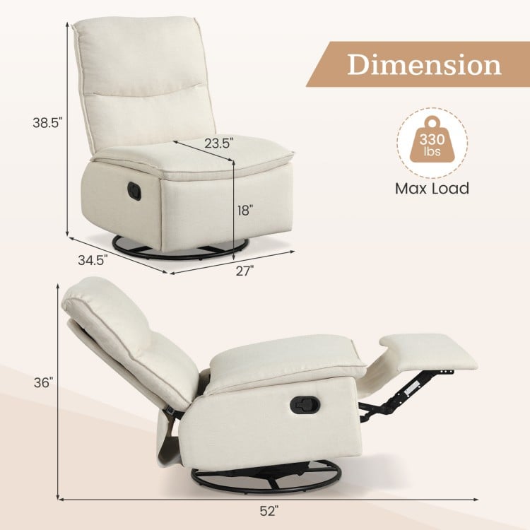 360° Swivel Rocking Chair with Cushioned Back for Living Room-Beige