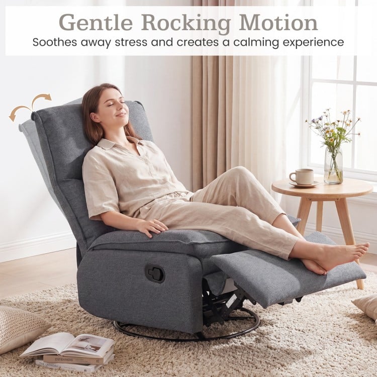 360° Swivel Rocking Chair with Cushioned Back for Living Room-Gray
