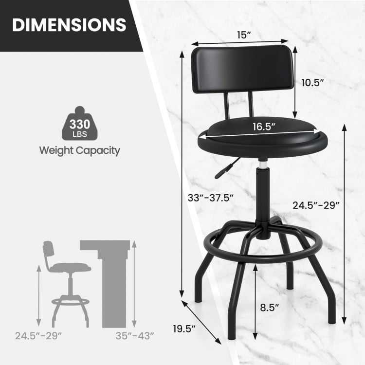 Set of 1/2 360° Swivel Counter Height Barstool with Padded Seat and Back-2 Pieces