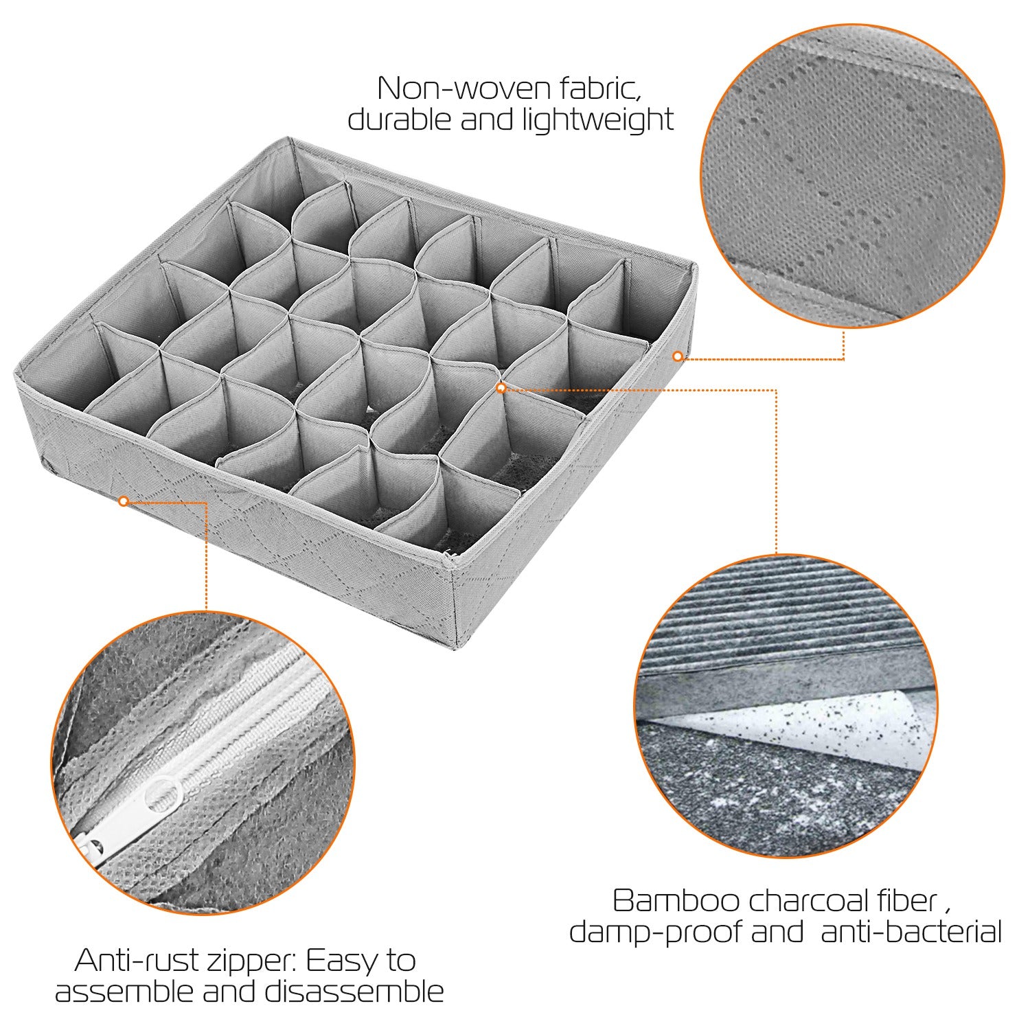 3 Pack Sock Organizer Box Foldable Damp Proof Storage Drawers Multi-cells Underwear Tie Container for Wardrobe Closet Cabinet