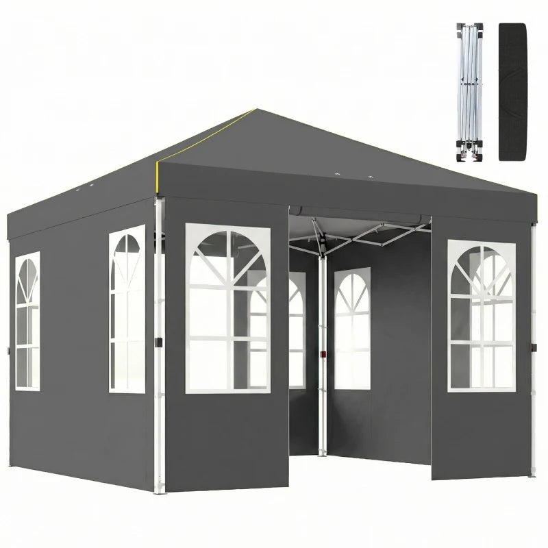 9.6 x 9.6 ft Pop Up Canopy Tent with 4 Sidewalls, UPF 50+ 1-Button Push Easy Setup Outdoor Instant Canopy, Dark Grey