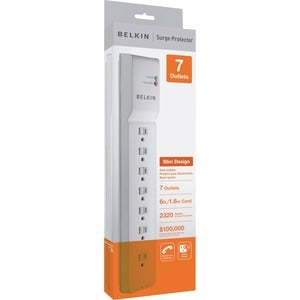 Belkin 7 Outlet Home/Office Surge Protector - 6 foot Cable - White -2160 Joules
