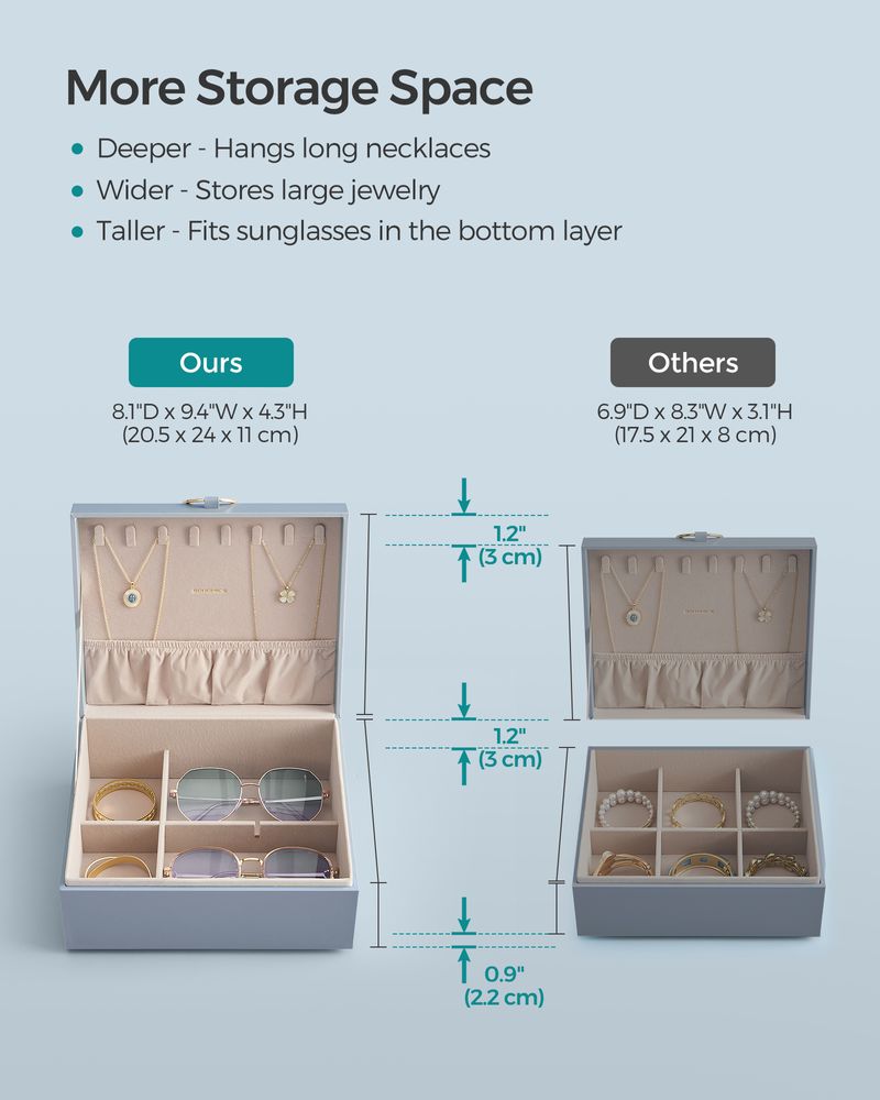 SONGMICS 2-Layer Jewelry Box with Handle and Removable Jewelry Tray