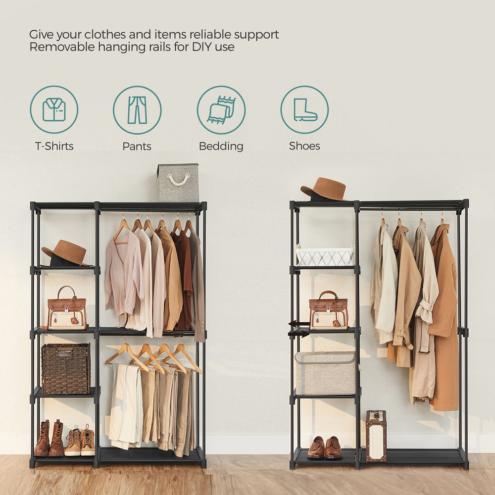 SONGMICS Freestanding Closet Organizer with Shelves, Hanging Rods