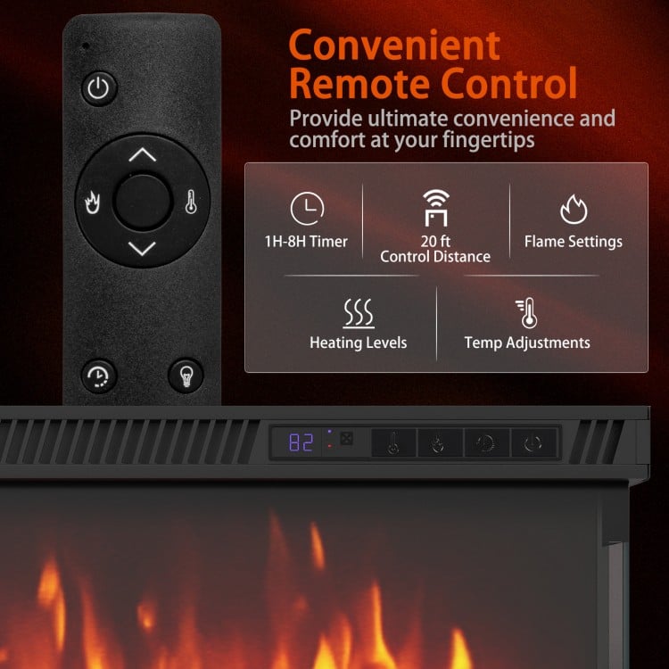 36/40/50/60 Inch Wide 3-Sided Electric Fireplace Insert with Remote Control and 12 Flame Colors-36 Inch