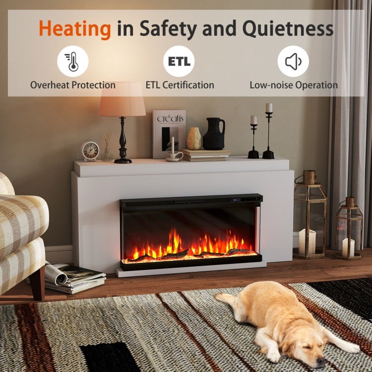 36/40/50/60 Inch Wide 3-Sided Electric Fireplace Insert with Remote Control and 12 Flame Colors-36 Inch
