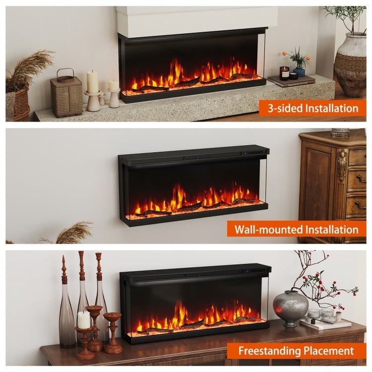 36/40/50/60 Inch Wide 3-Sided Electric Fireplace Insert with Remote Control and 12 Flame Colors-40 inches