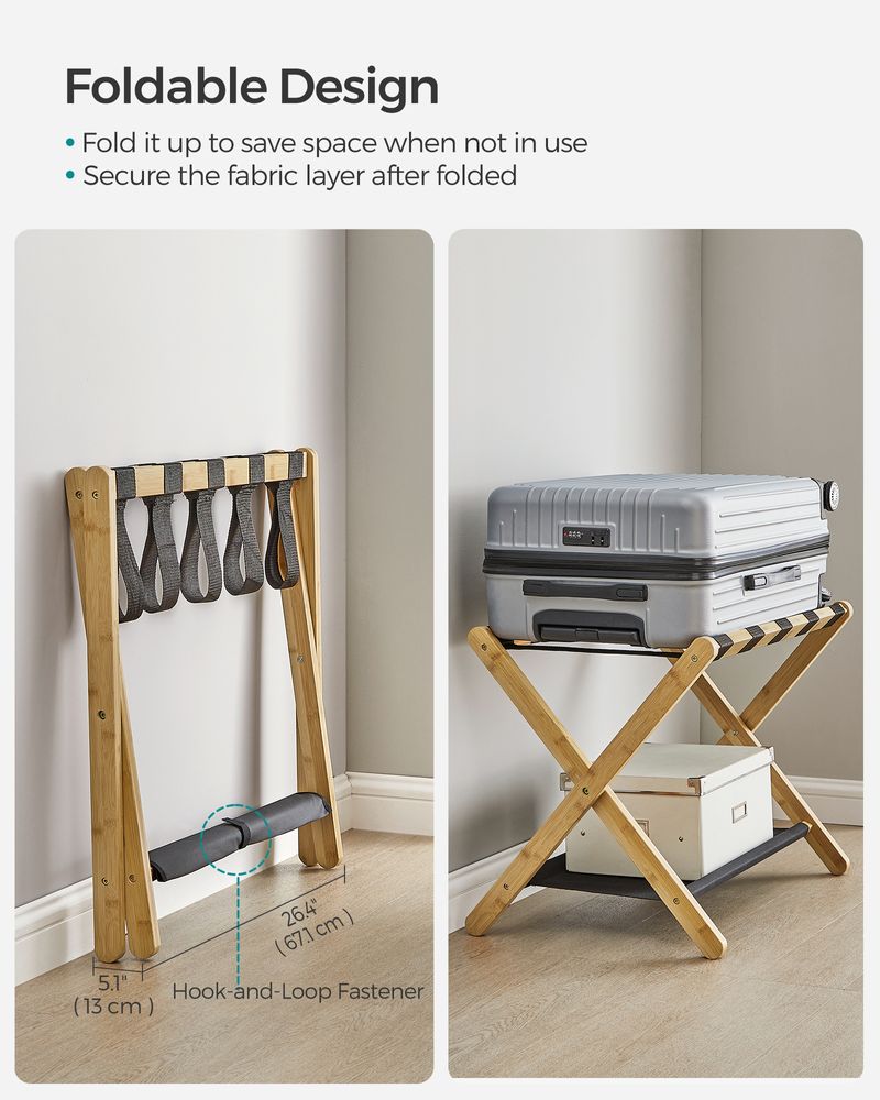 SONGMICS Folding Suitcase Stand with Storage Shelf