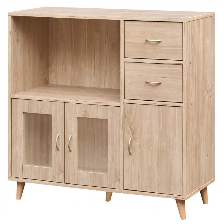 36 Inch Sideboard Buffet Cabinet with Open Compartment-Natural