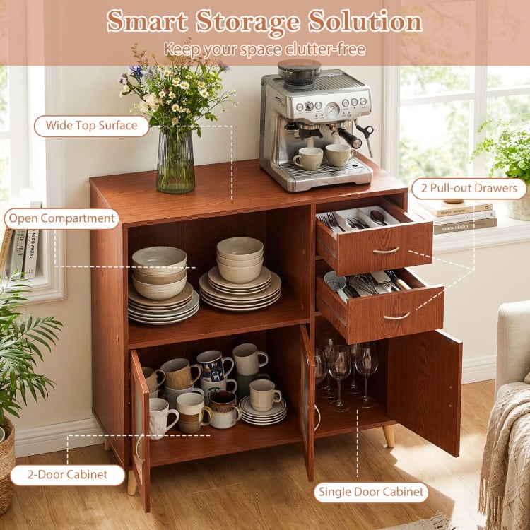 36 Inch Sideboard Buffet Cabinet with Open Compartment-Brown