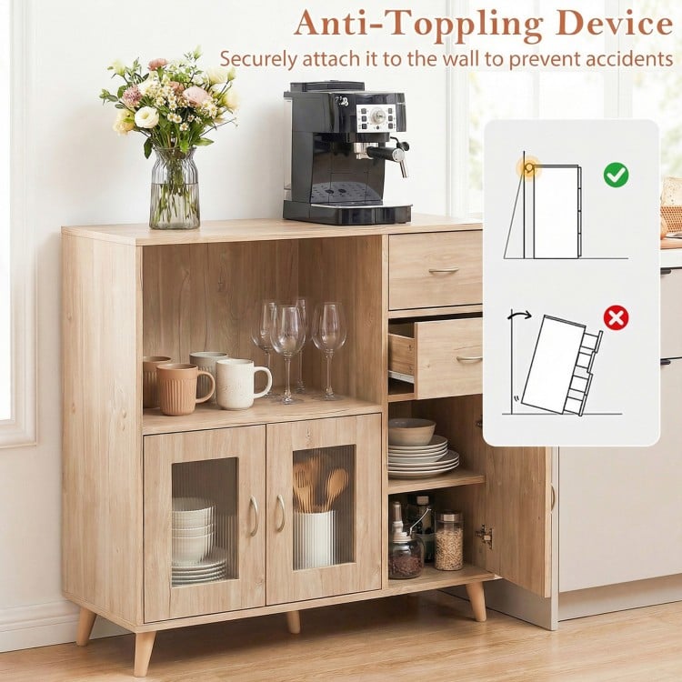 36 Inch Sideboard Buffet Cabinet with Open Compartment-Natural