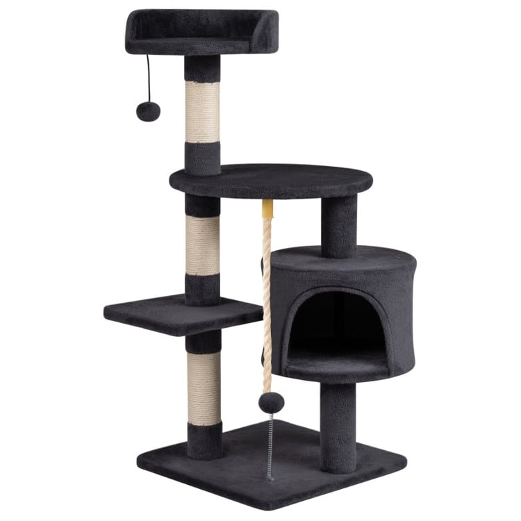 36 Inch Tall Kitten Tower with Condo and Plush Perch-Dark Gray