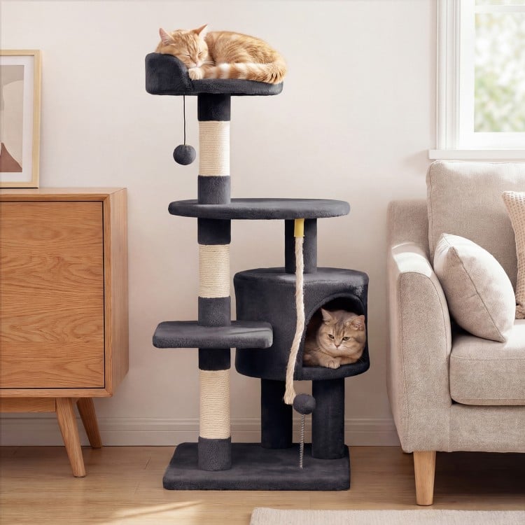 36 Inch Tall Kitten Tower with Condo and Plush Perch-Dark Gray