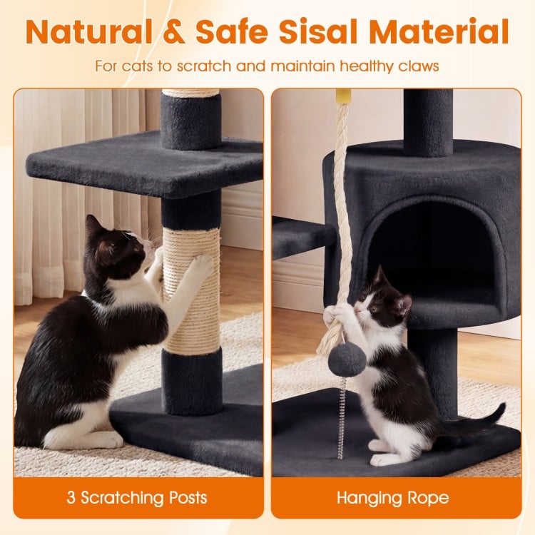 36 Inch Tall Kitten Tower with Condo and Plush Perch-Dark Gray