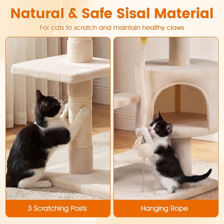 36 Inch Tall Kitten Tower with Condo and Plush Perch-Beige