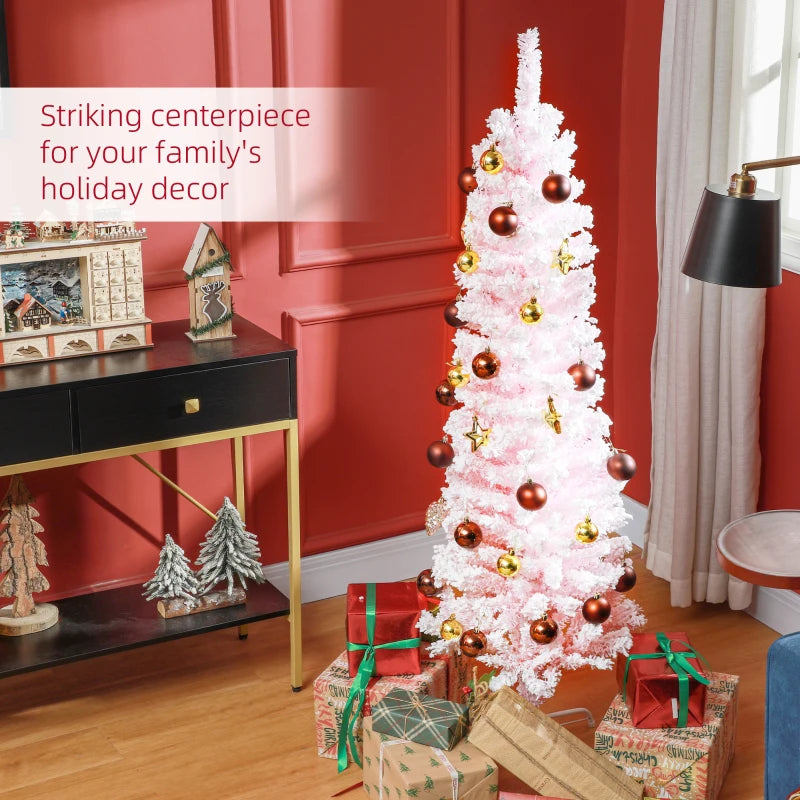 HOMCOM Flocked Pencil Christmas Tree with Realistic Branch Tips, Folding Metal Stand, Multicolor