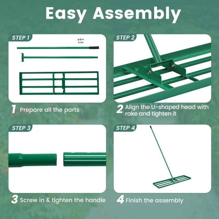 36 x 10 Inch Lawn Leveling Rake with Ergonomic Handle-Green