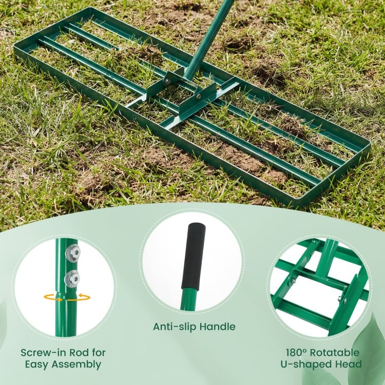36 x 10 Inch Lawn Leveling Rake with Ergonomic Handle-Green