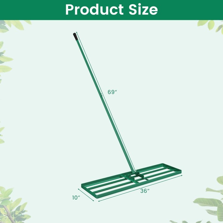 36 x 10 Inch Lawn Leveling Rake with Ergonomic Handle-Green