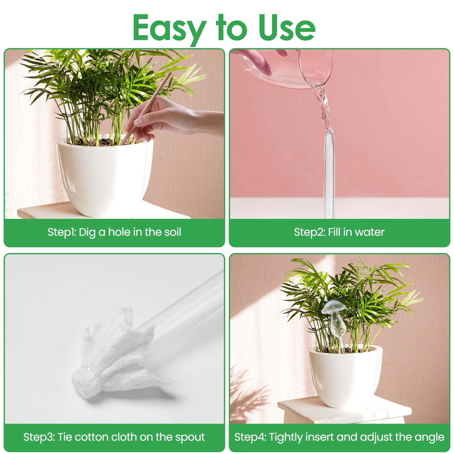 4Pcs Clear Glass Plant Watering Globes Iridescent Rainbow Gradient Mushroom Self-Watering Container Plant Self-Watering System Automatic Irrigation De