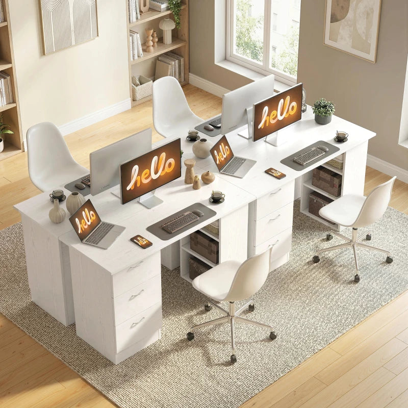 Computer Desk, 47" Writing Table with 3-Tier Shelves and 3 Reversible Drawers for Home Office, Bedroom, White