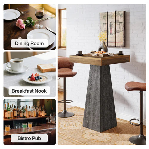 Bar Table 39.96" Square Pub Dining Table for Cocktail and Home Bar with Heavy Duty MDF Frame Brown & Gray