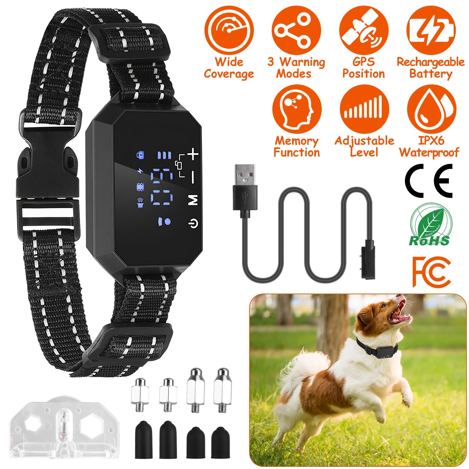 Wireless GPS Dog Fence Rechargeable Waterproof Electric Dog Collar 98-3280FT Adjustable Radius Pet Containment System Outdoor for Large Medium Dogs