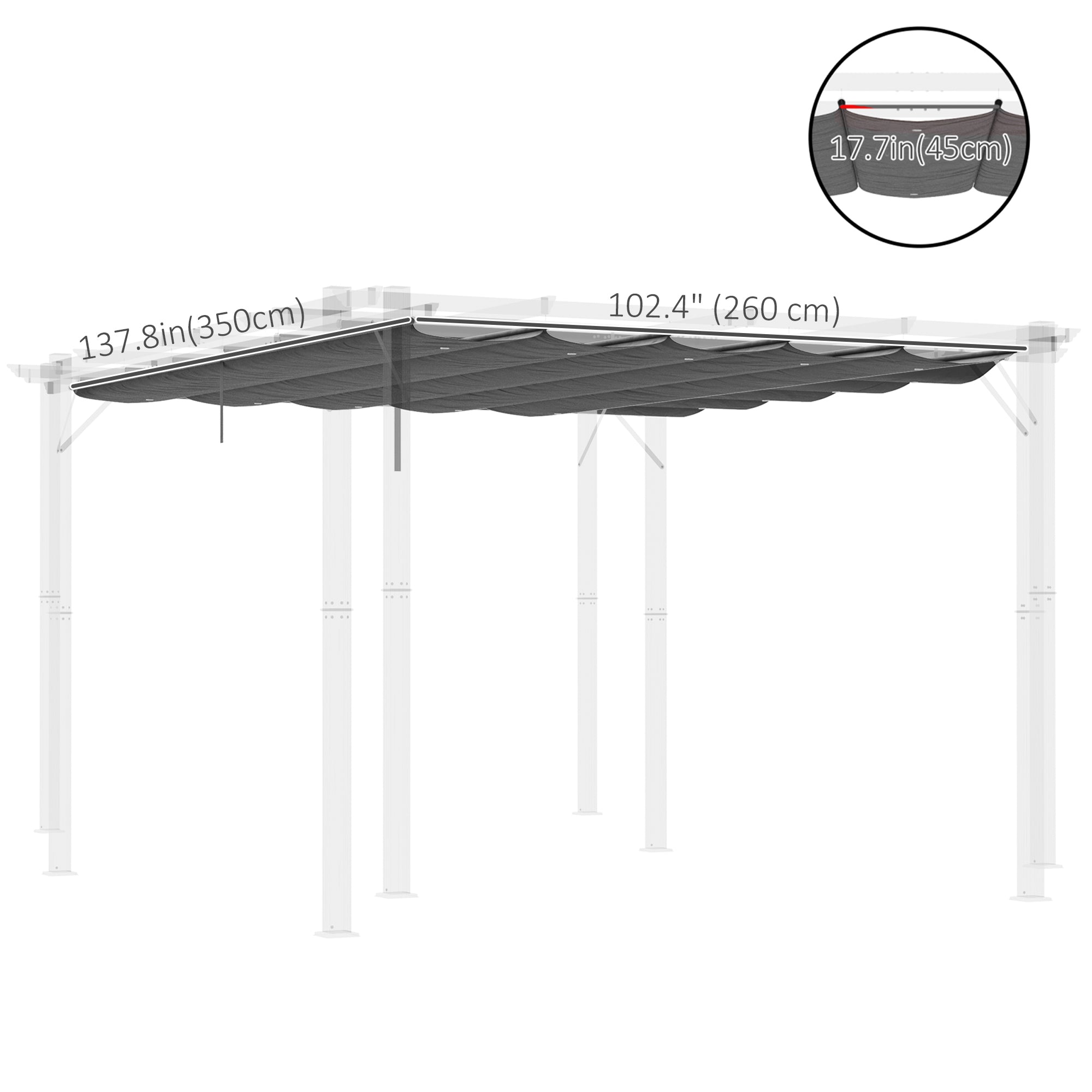 Outsunny Retractable Pergola Canopy Cover Replacement for 13.1' x 9.8' Pergola, Dark Grey
