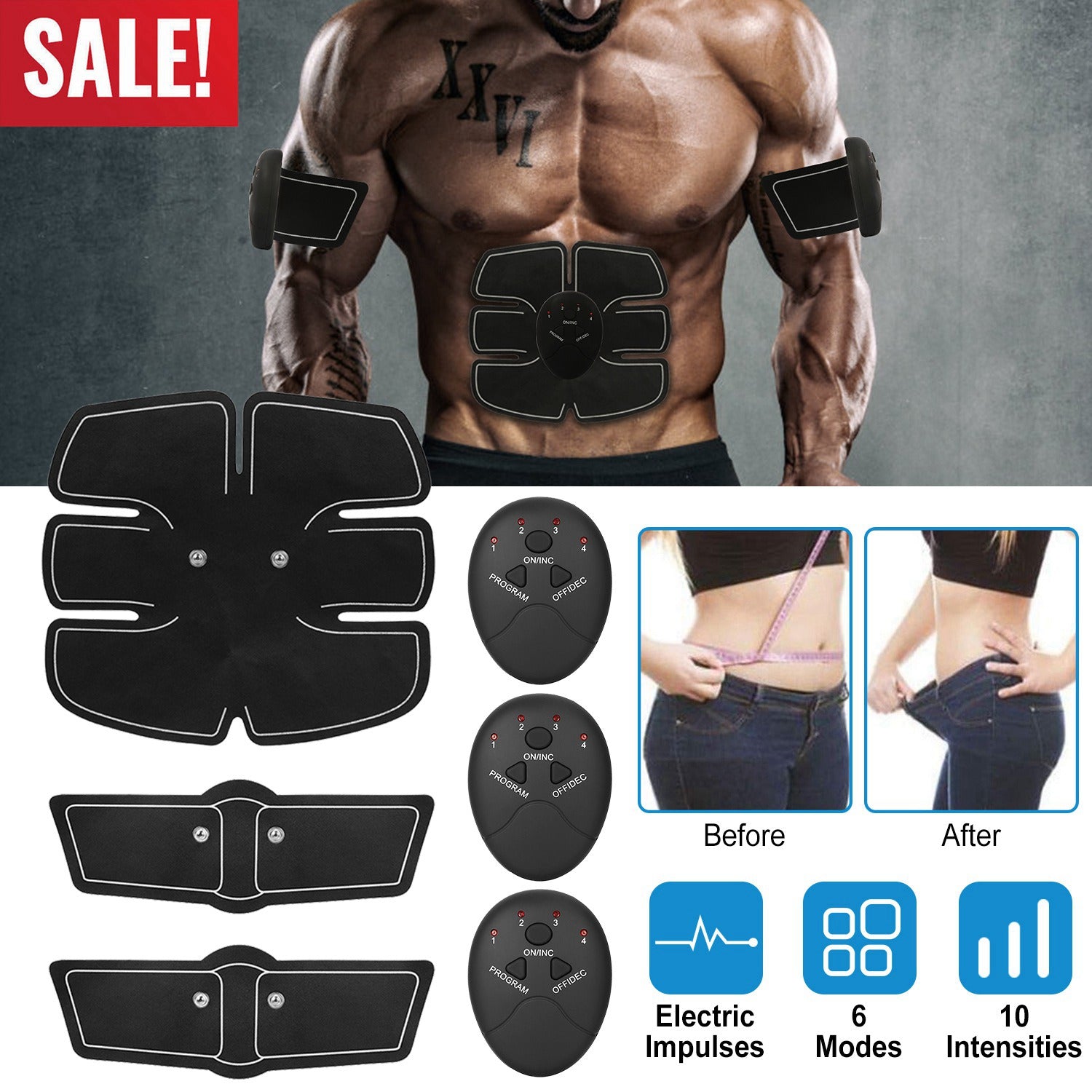 Smart Abs Stimulator Abdominal Muscle Toning Belt Trainer EMS Training Arm Fitness Gear