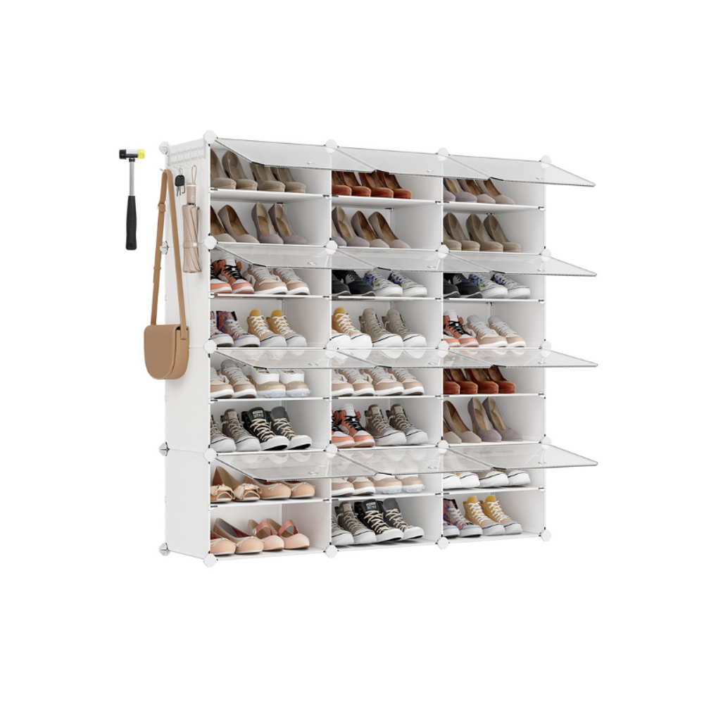 SONGMICS Cubes Plastic Shoe Rack with Doors, Holds Up to 16 to 48 Pair of Shoes