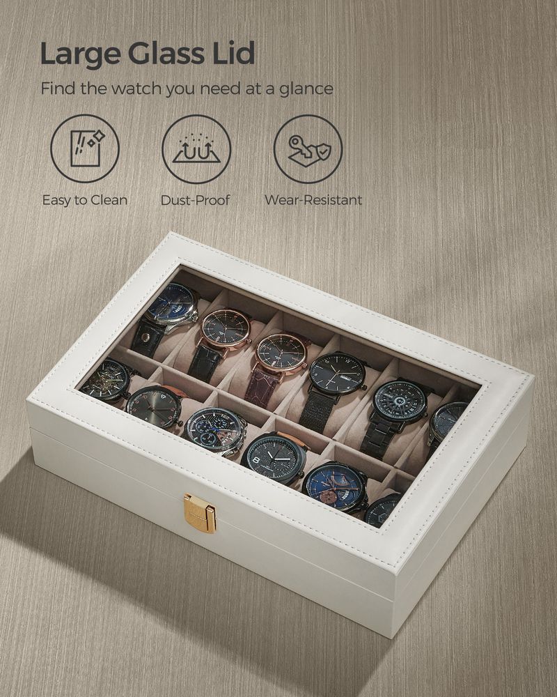 SONGMICS 6 & 12-Slot Watch Box with Large Glass Lid