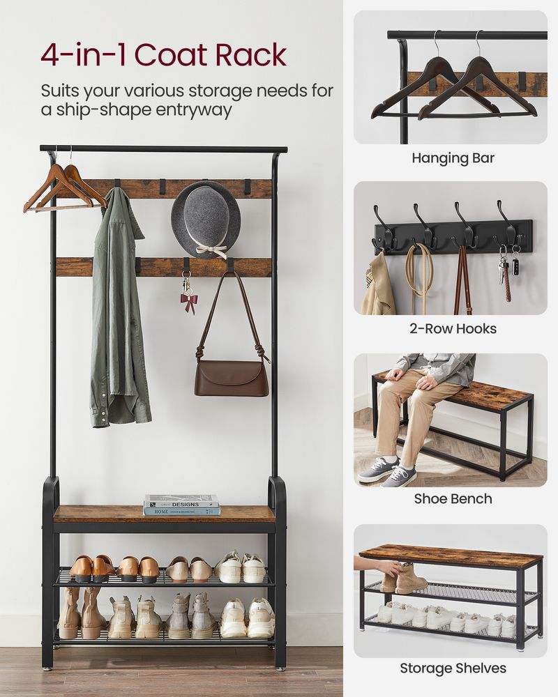 VASAGLE Coat Rack with Shoe Bench for Entryway