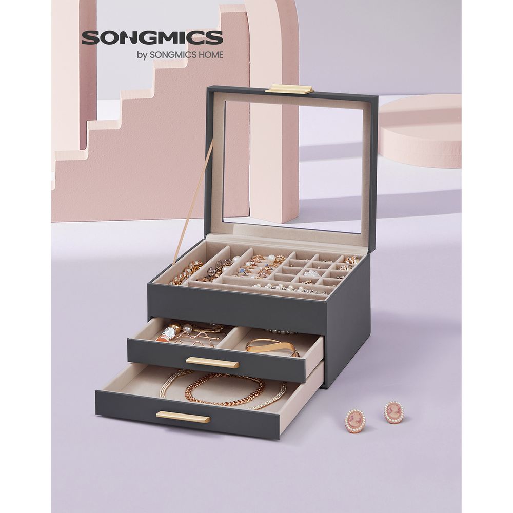 SONGMICS Jewelry Box with Glass Lid
