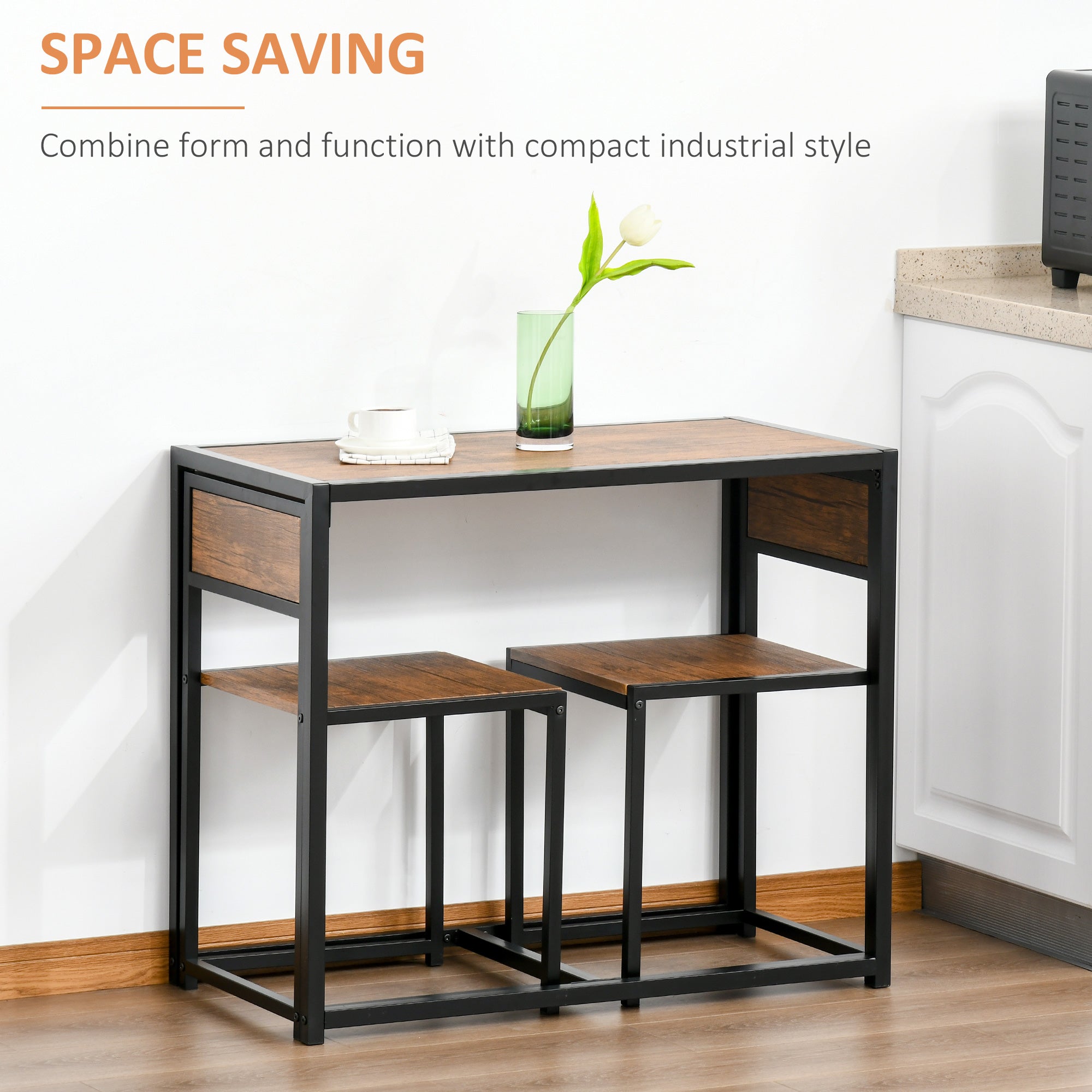 HOMCOM Cozy Dining Duo: 2-Person Industrial Kitchen Table and Chairs Set for Small Spaces, Dining Room Furniture