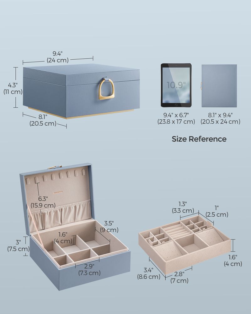 SONGMICS 2-Layer Jewelry Box with Handle and Removable Jewelry Tray