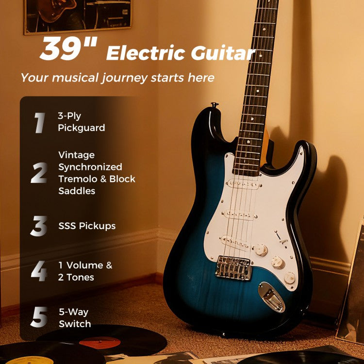 Full-Size Electric Guitar Starter Kit | 6-String Guitar with 15W Amplifier, Gig Bag & Accessories
