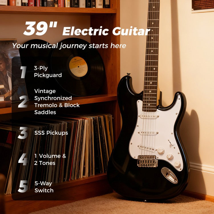 Full-Size Electric Guitar Starter Kit | 6-String Guitar with 15W Amplifier, Gig Bag & Accessories