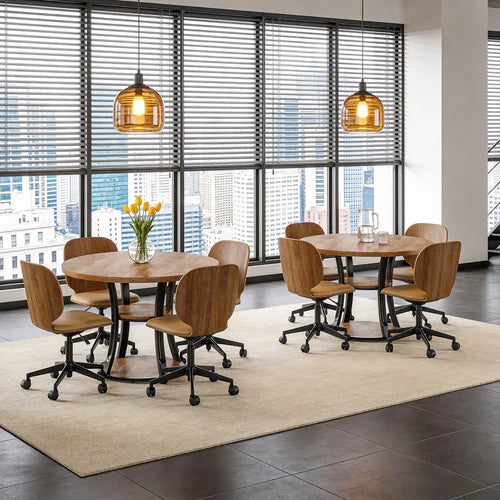 39" Round Conference Table Modern Meeting Room Table with Storage Shelf Metal Base for 2-4 People Industrial Rustic Brown Black