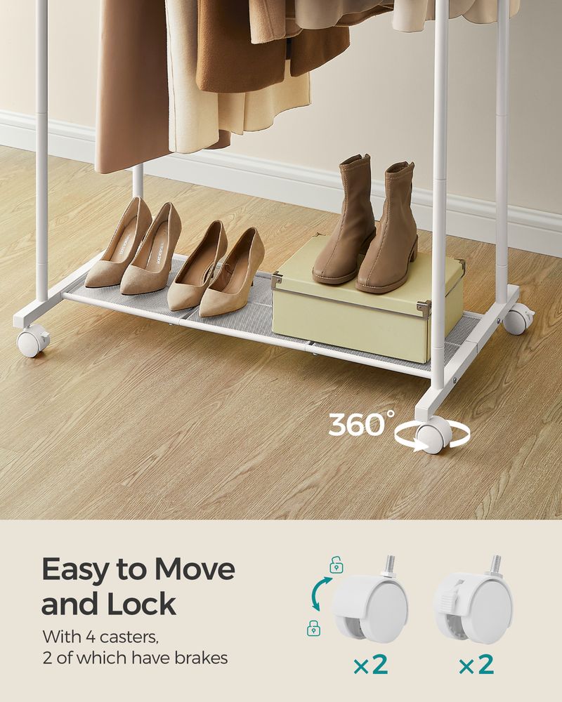 SONGMICS Clothes Rack with Wheels and Dense Mesh Storage Shelf