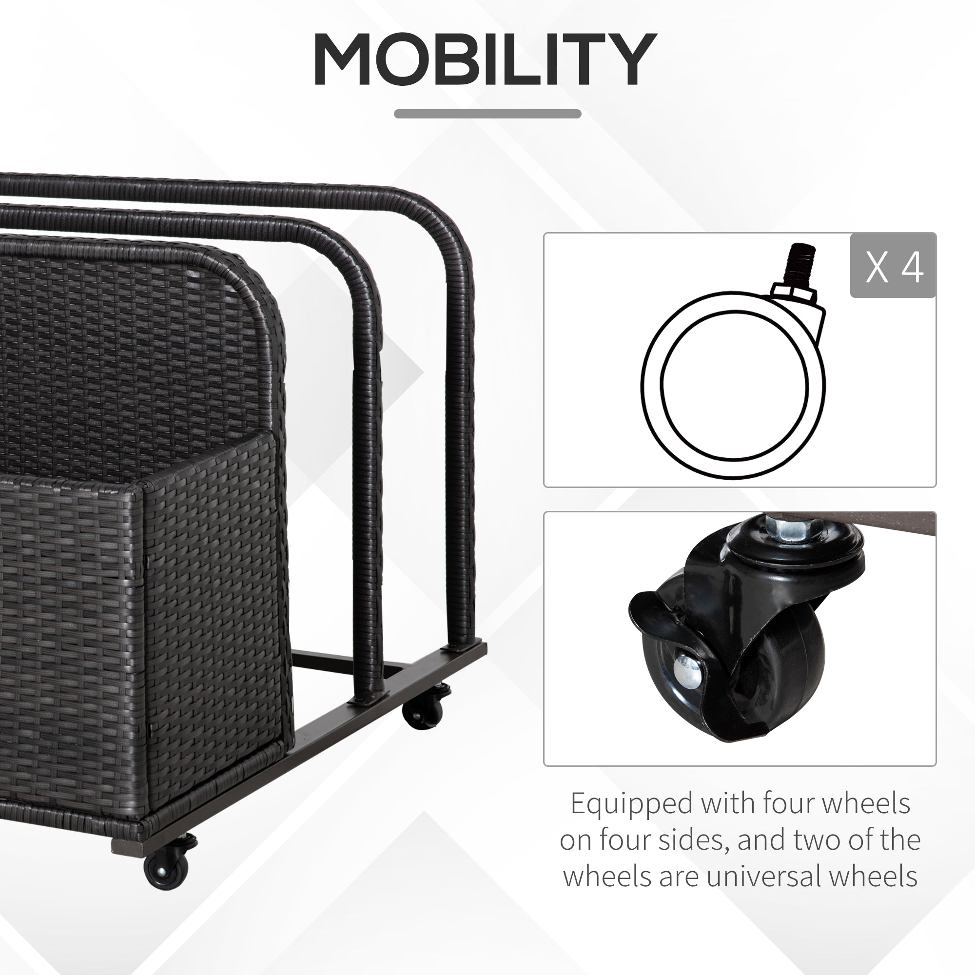 Outsunny Rolling Pool Storage Rattan Patio Furniture Outdoor Storage Wicker Organizer for Floats, Paddles, Balls, Towels, Brown