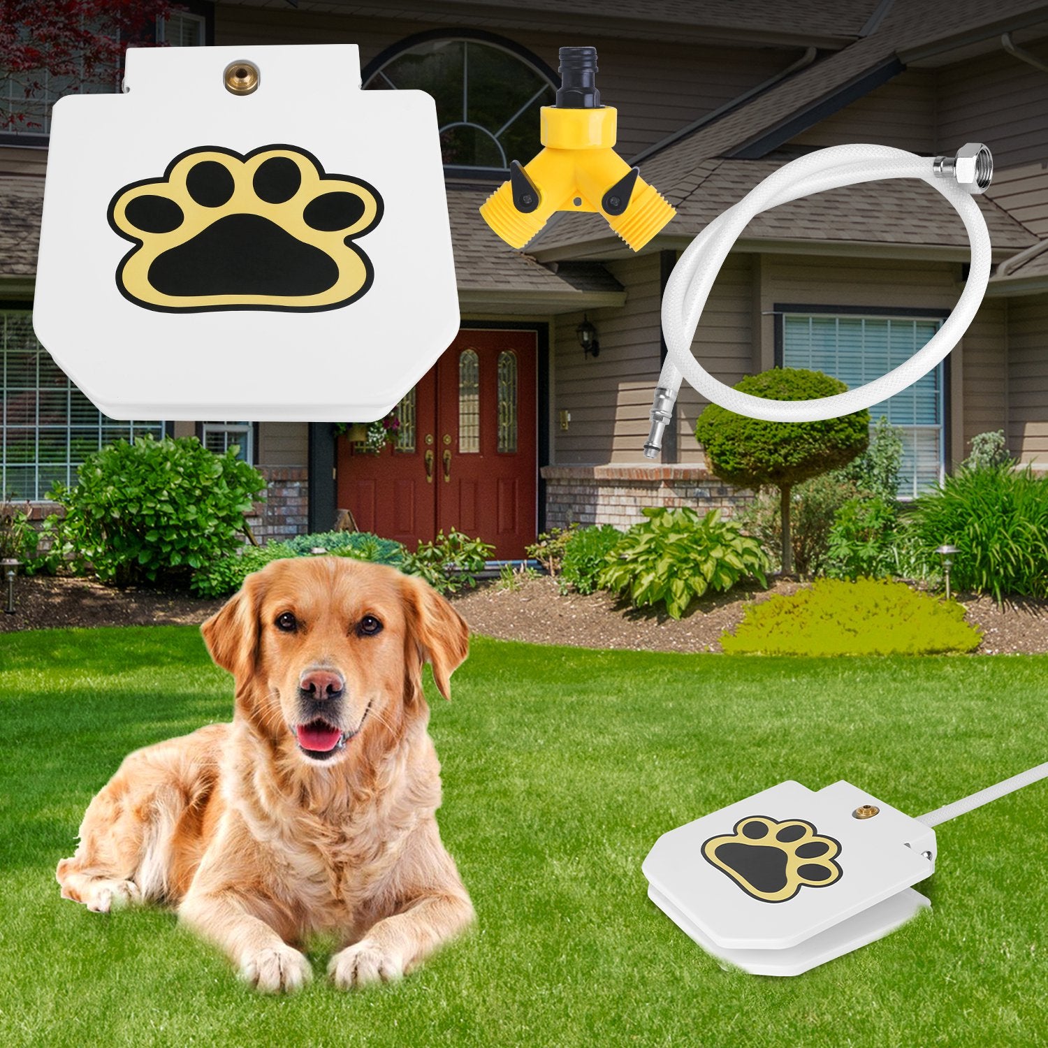 Dog Water Fountain Outdoor Dog Pet Water Dispenser Step-on Activated Sprinkler w/ Interactive Paw Pedal Valve for Drinking Fresh Water