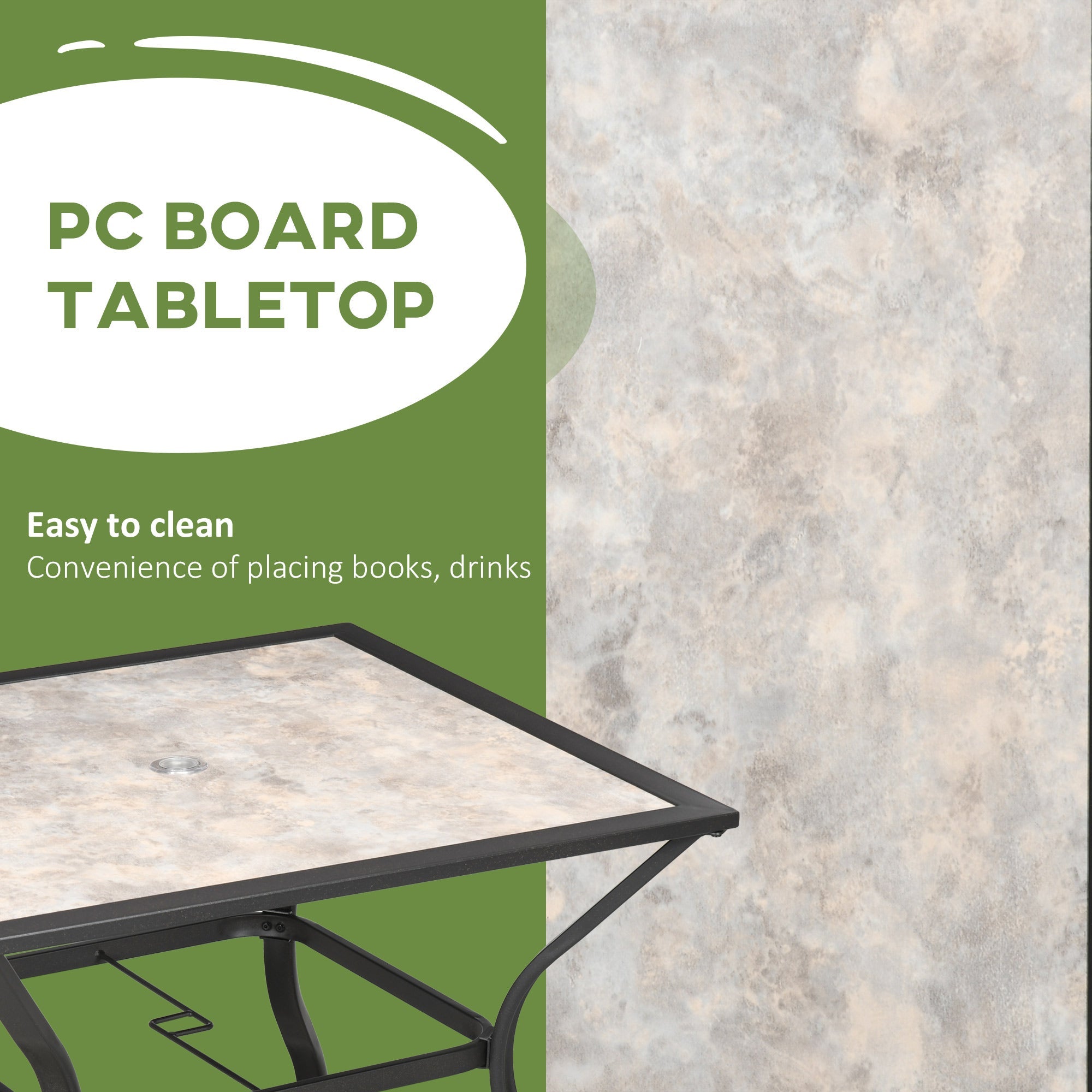 Outsunny Square Patio Table for 4 with Umbrella Hole, Φ1.5", Outdoor Stonewashed Dining Table with PC Board Table for Patio, Grey
