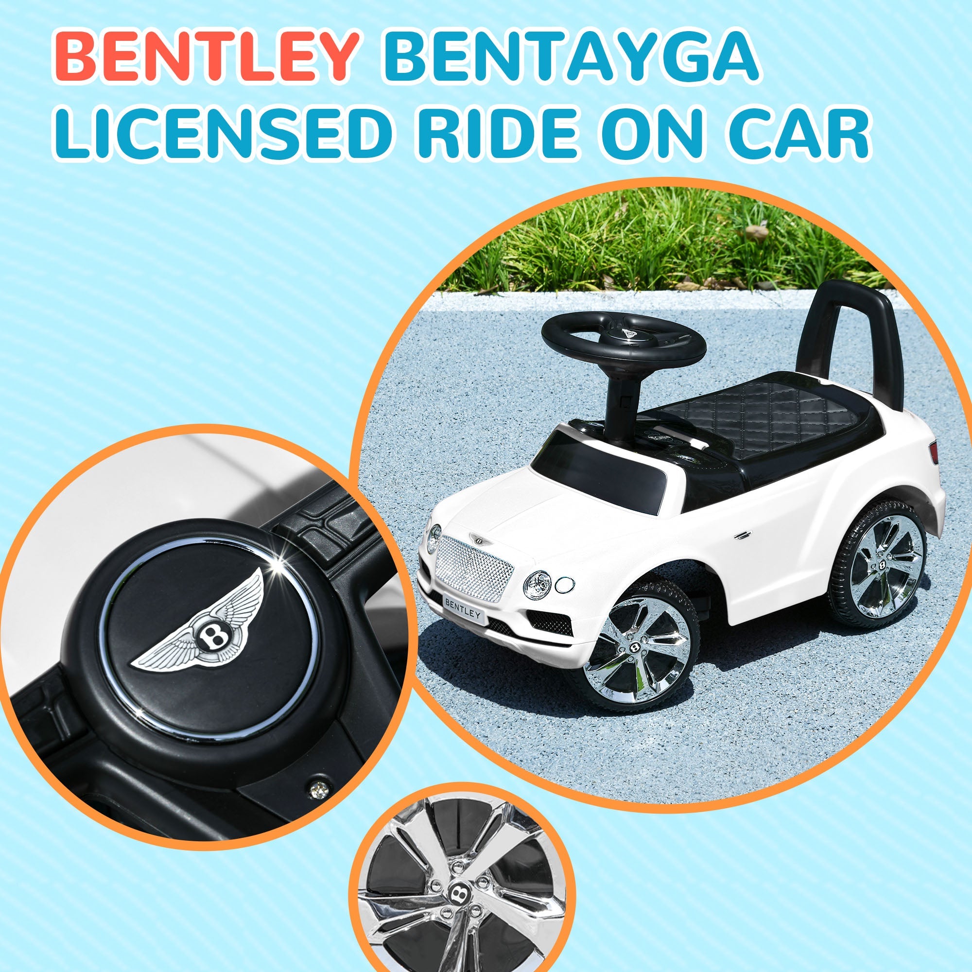 Qaba Bentley Bentayga Licensed Baby Car Foot To Floor with Horn Music, Under-Seat Storage, for 18-36 Months White
