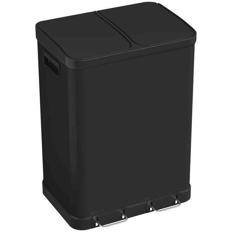 Kitchen Garbage Bin, 2 x 7.9 Gal (2 x 30 L) Trash Can, Soft-Close Garbage Can with Removable Inner Buckets, Black