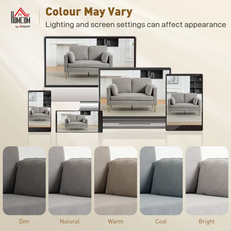 Loveseat Sofa, 55" Small Sofa Couch with 2 Pillows, Metal Legs for Living Room, Bedroom, Apartment, Grey