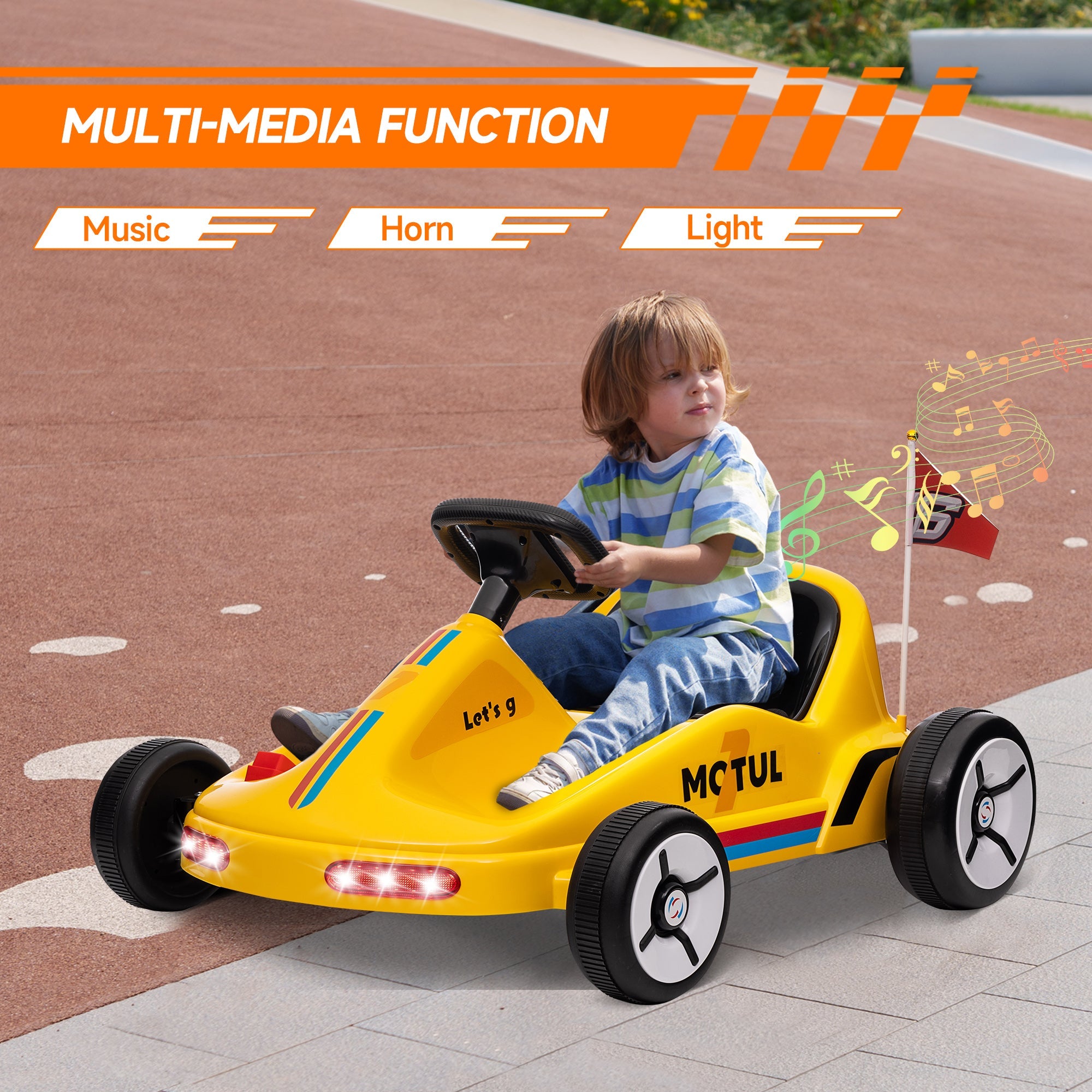 Qaba 6V Electric Go Kart for Aged 3-5 Kids with Music, Light, Horn, Yellow