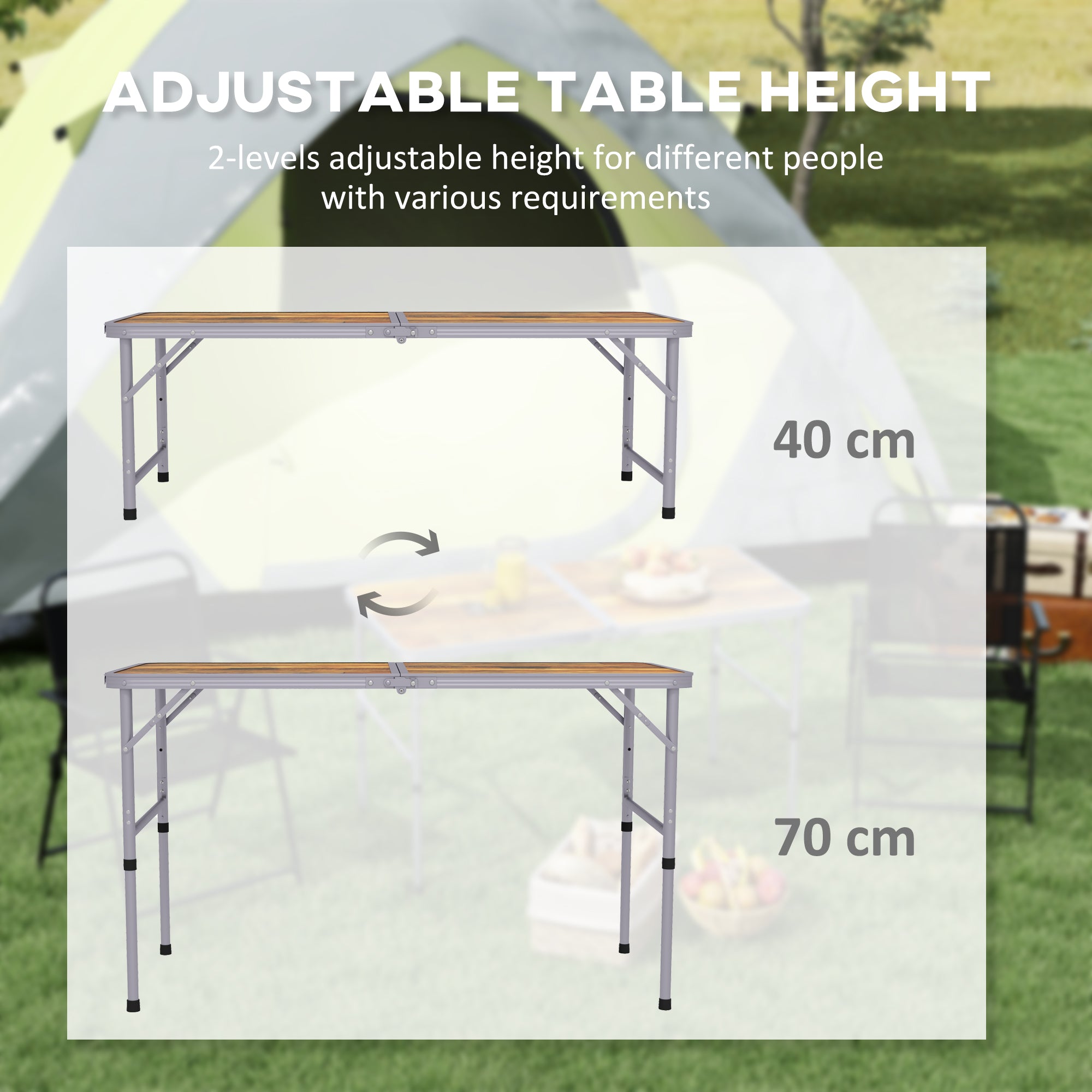 Outsunny Adjustable Height Outdoor Folding Picnic Table Portable Aluminum Frame for Camping BBQ Coffee