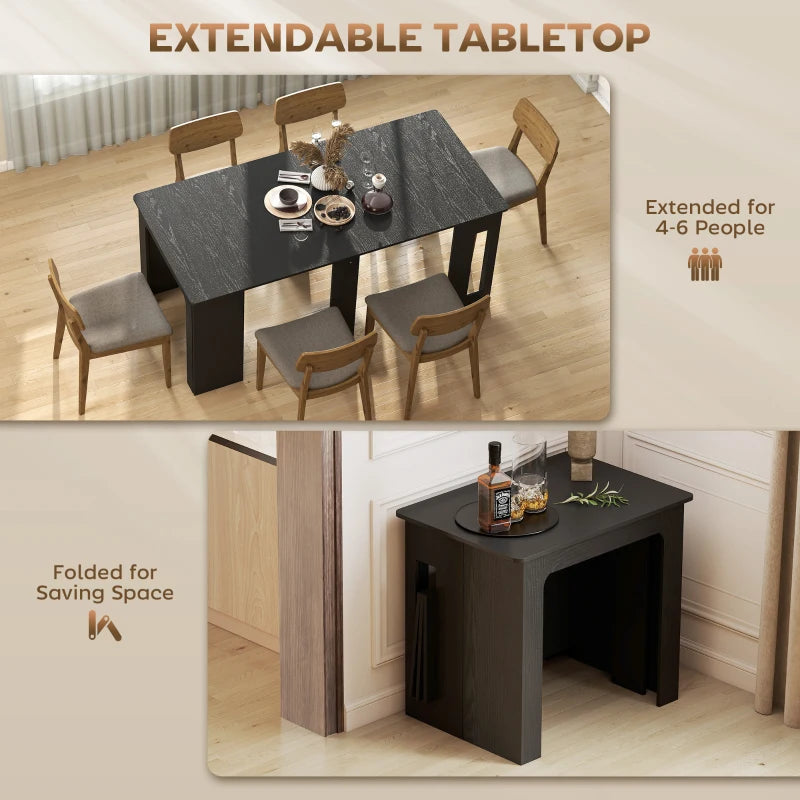 Extendable Dining Table, Expandable Kitchen Table for Small Spaces, Seats up to 6 People, Distressed Black
